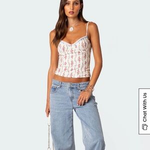 Edikted Floral Camisole in White and Pink
